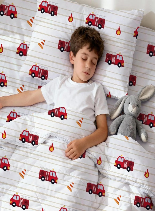 LONAVA Toddler Kids Comforter Set - 4 Pieces Toddler Bedding Sets for Boys Girls Children, Ultra Soft Microfiber Bed in A Bag with Flat Fitted Sheets, Fire Truck - Image 3